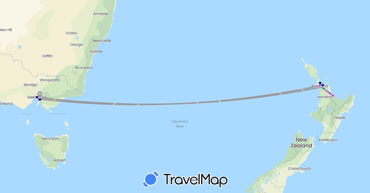TravelMap itinerary: driving, bus, plane, train in Australia, New Zealand (Oceania)